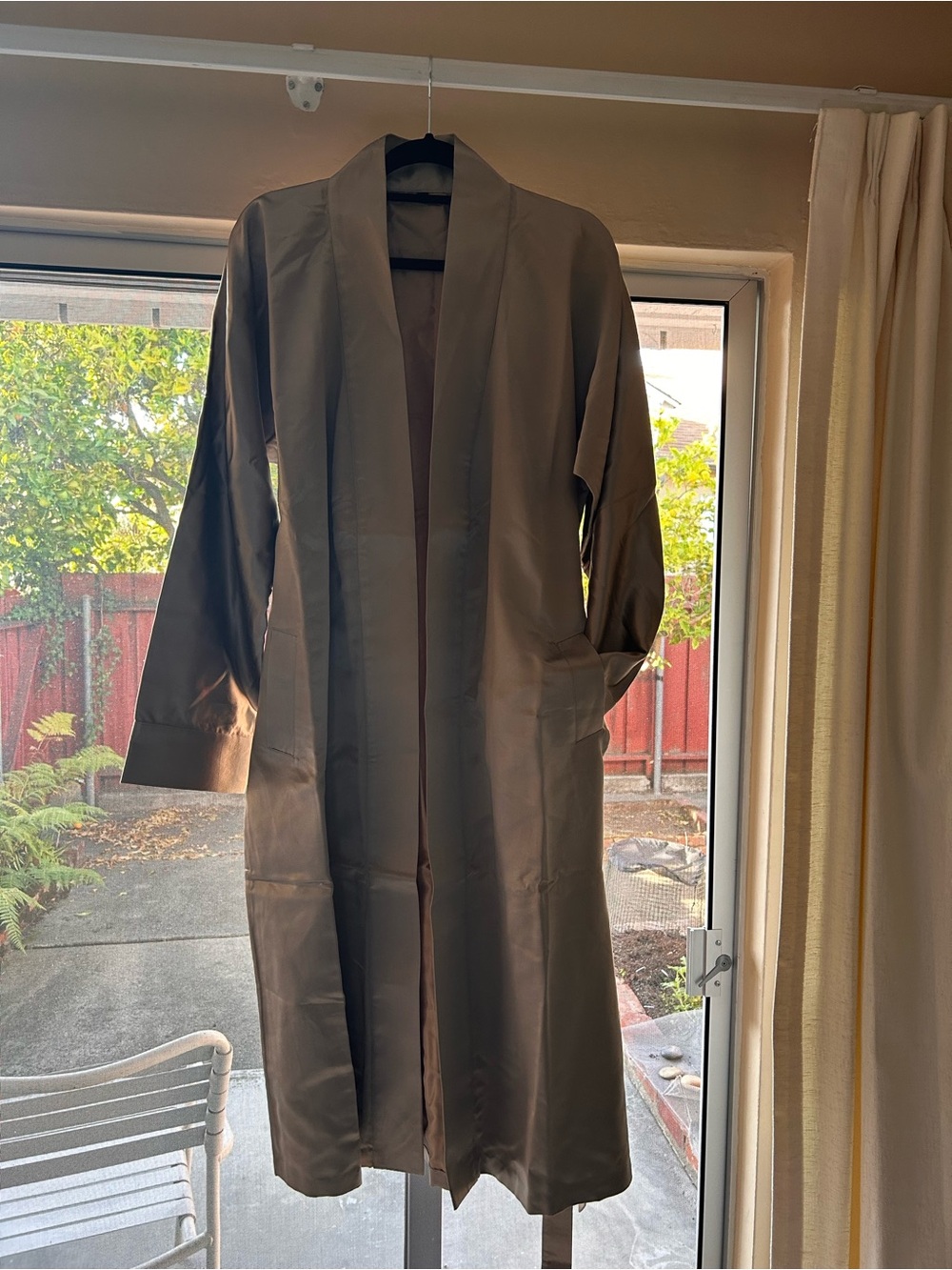 Classic Open-Front 100% Silk Robe in Taupe